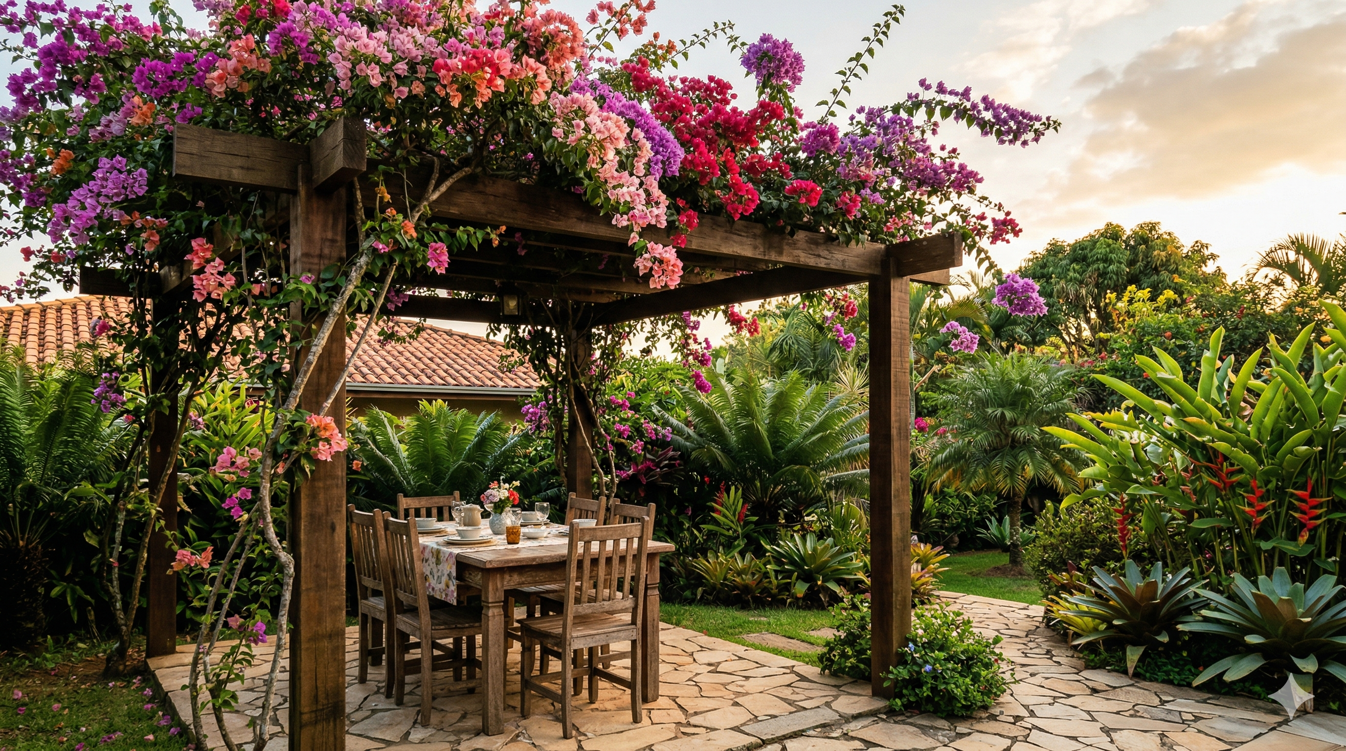 Pergolado com Trepadeiras Floridas