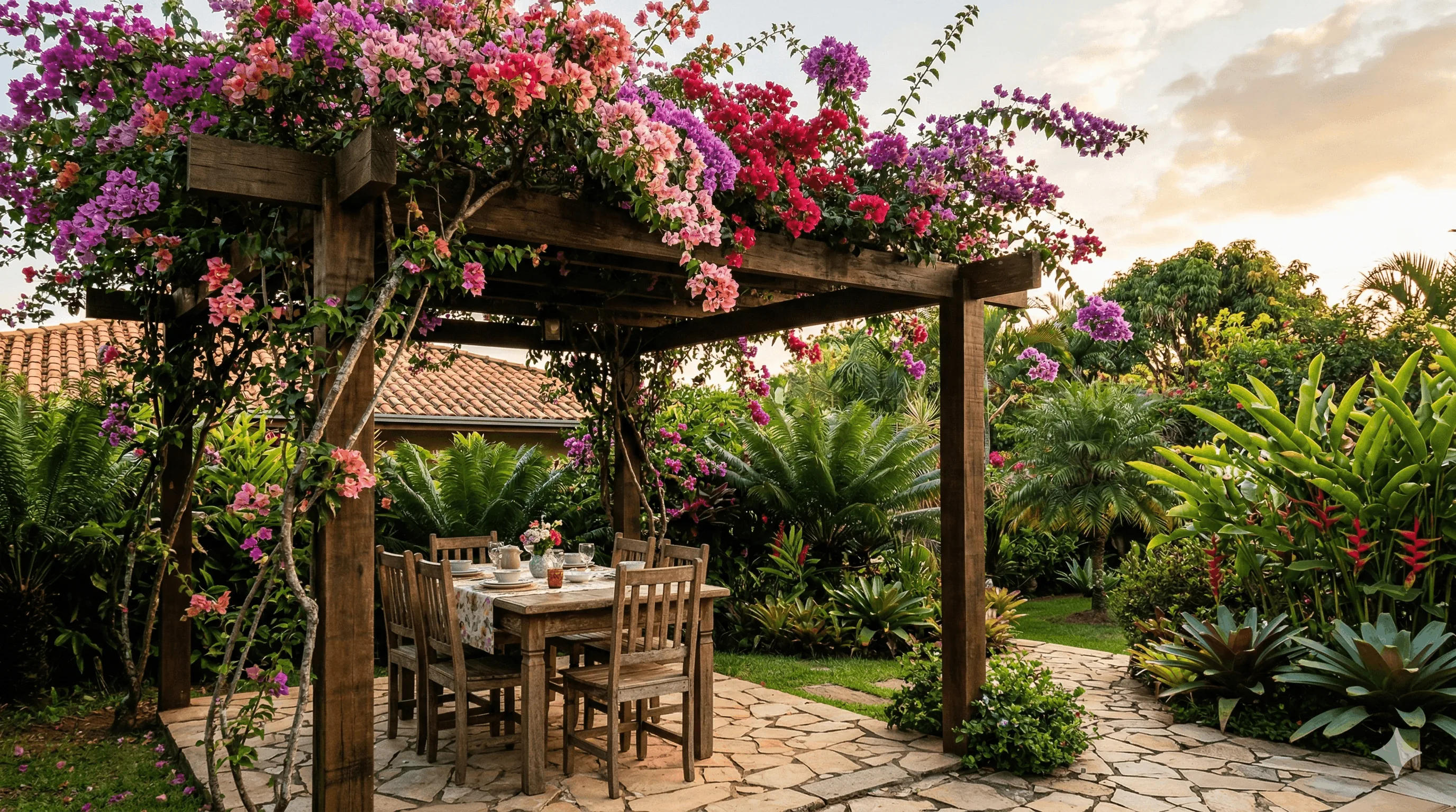 Pergolado com Trepadeiras Floridas