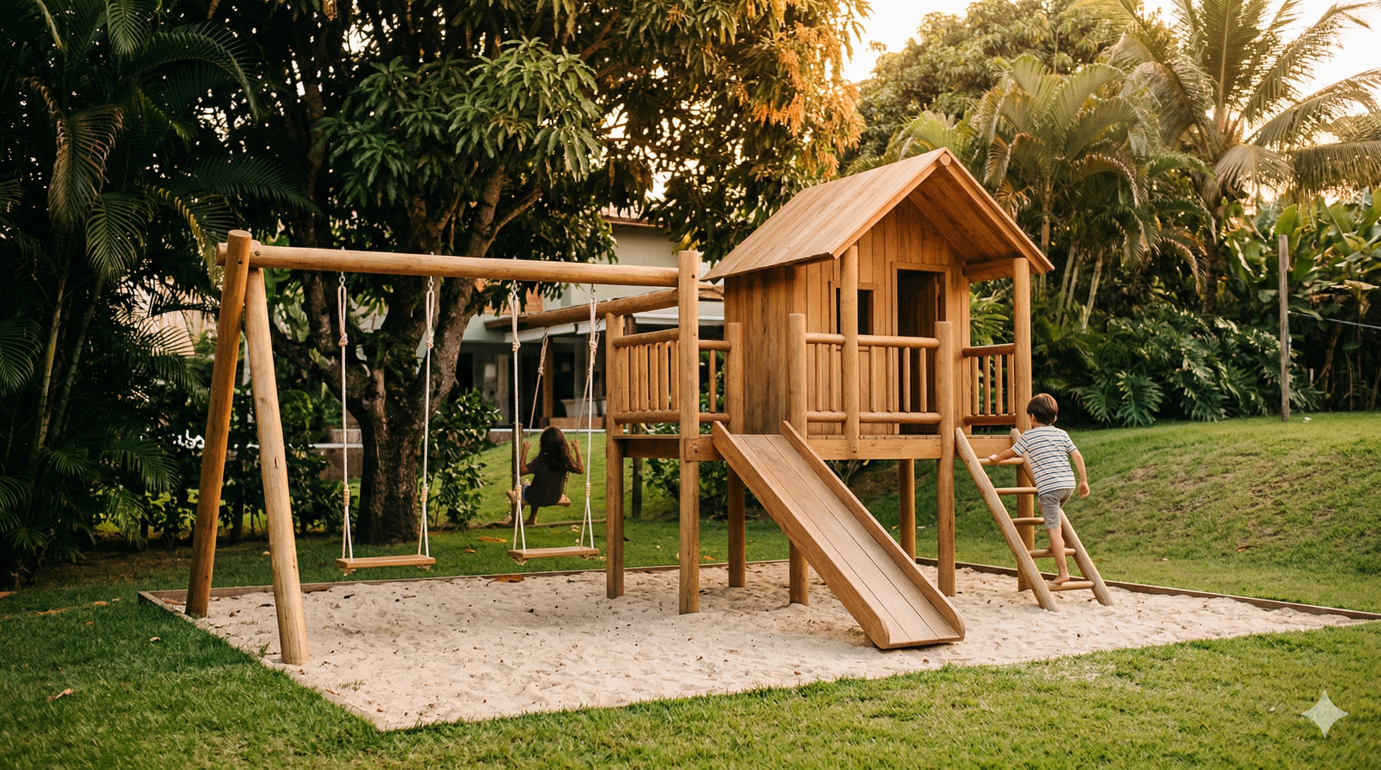 Playground de Madeira com Casinha